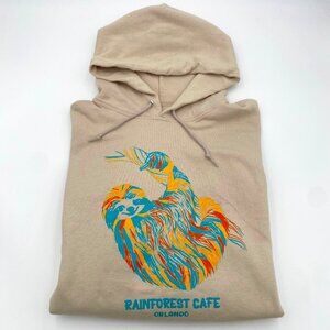 Rainforest Cafe Orlando Hooded Sweatshirt Sloth Print Size XL Beige Hoodie